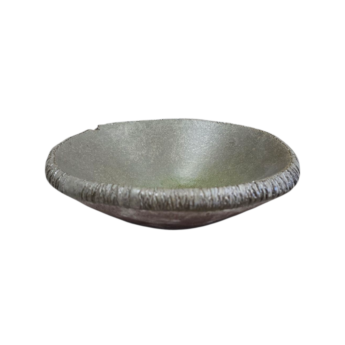 Brown Ceramic Bowl with Rustic Grey Finish & Green Glaze – 19 cm