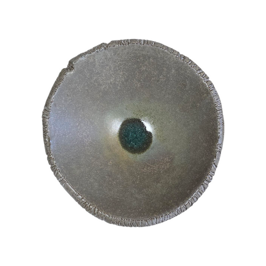 Brown Ceramic Bowl with Rustic Grey Finish & Green Glaze – 19 cm